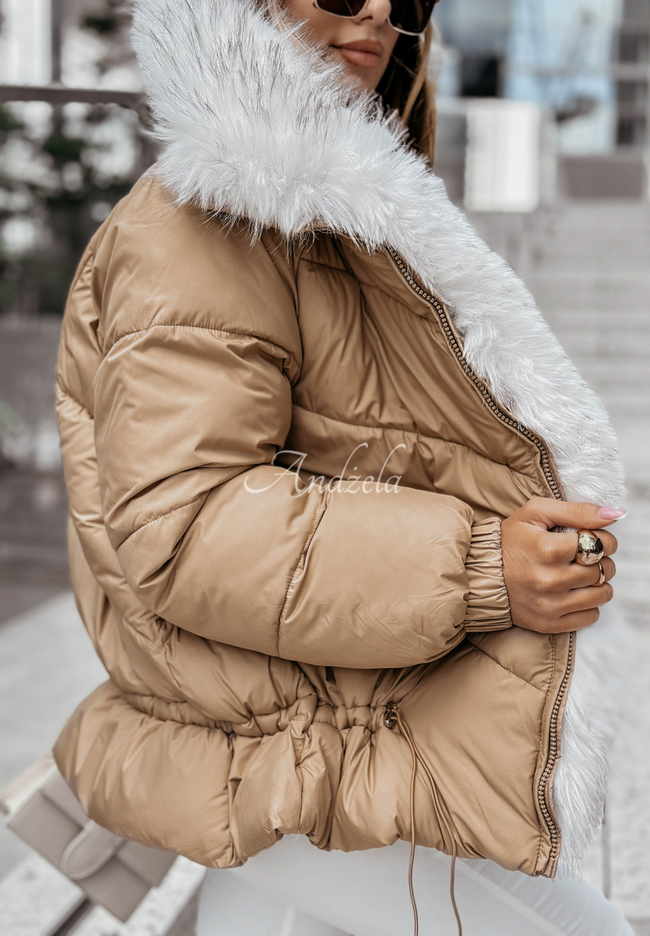 Steppjacke mit Fell Final Season Camel