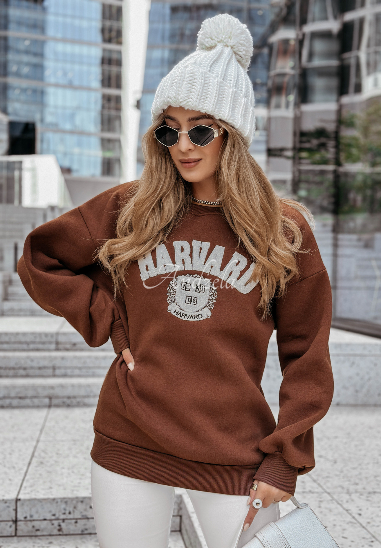 Sweatshirt mit Aufschrift Harvard Schokoladenbraun