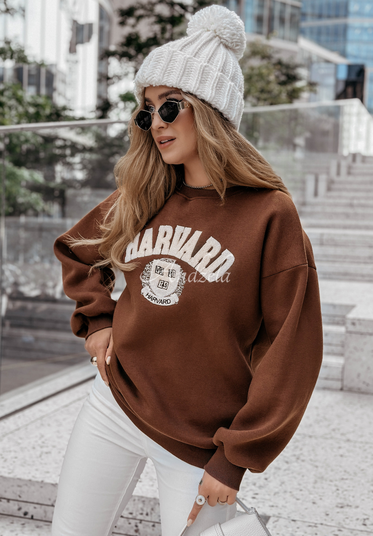 Sweatshirt mit Aufschrift Harvard Schokoladenbraun