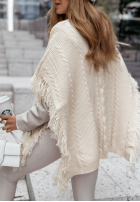 Ozdobnie pleciony Pullover z frędzlami Think Less Beige