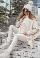 Ozdobnie pleciony Pullover z frędzlami Think Less Beige