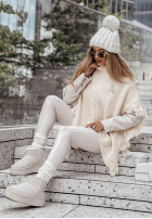 Ozdobnie pleciony Pullover z frędzlami Think Less Beige