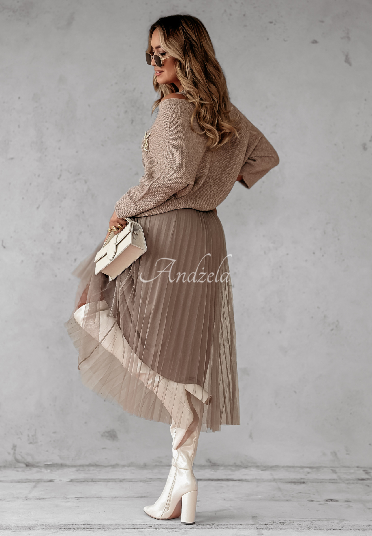 Set aus plissiertem Kleid und Pullover Falling Fast Mokkafarben