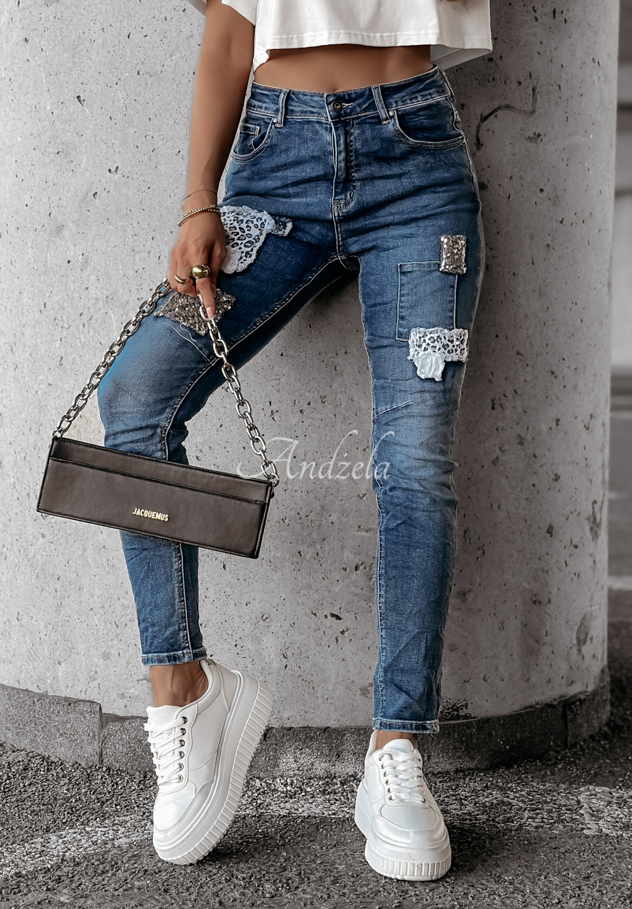 Jeanshose mit Patches Women With Vision dunkelblau