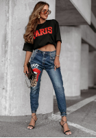 Hose Jeans z nadrukiem Rebel Lady ciemnoniebieskie