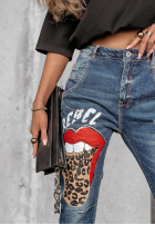 Hose Jeans z nadrukiem Rebel Lady ciemnoniebieskie