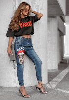 Hose Jeans z nadrukiem Rebel Lady ciemnoniebieskie