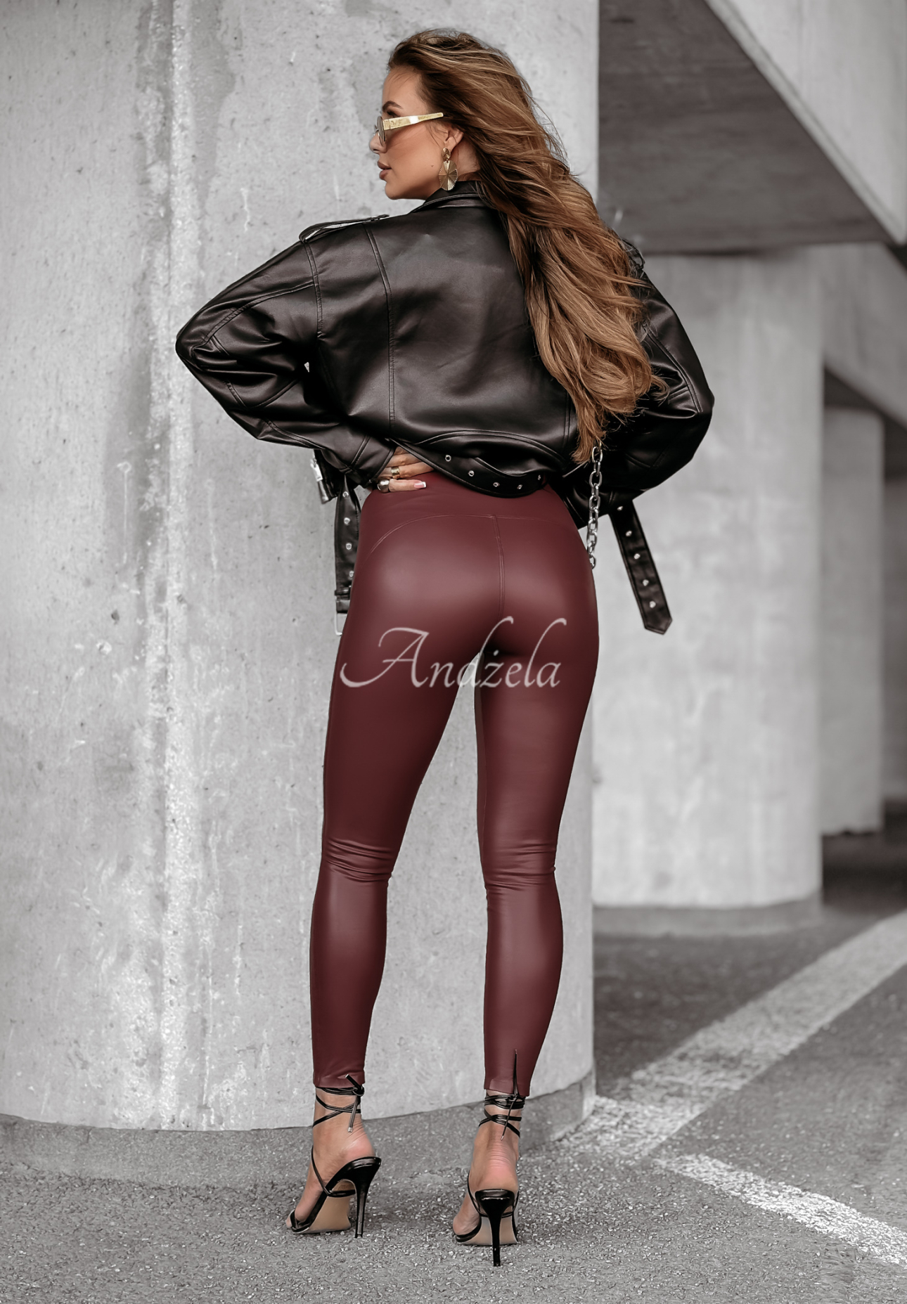 Leggings aus Lederimitat Aurelly Burgunderrot