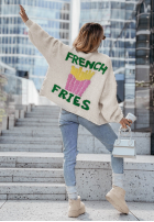 Cardigan z napisem French Fries hellbeige