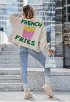 Cardigan z napisem French Fries hellbeige