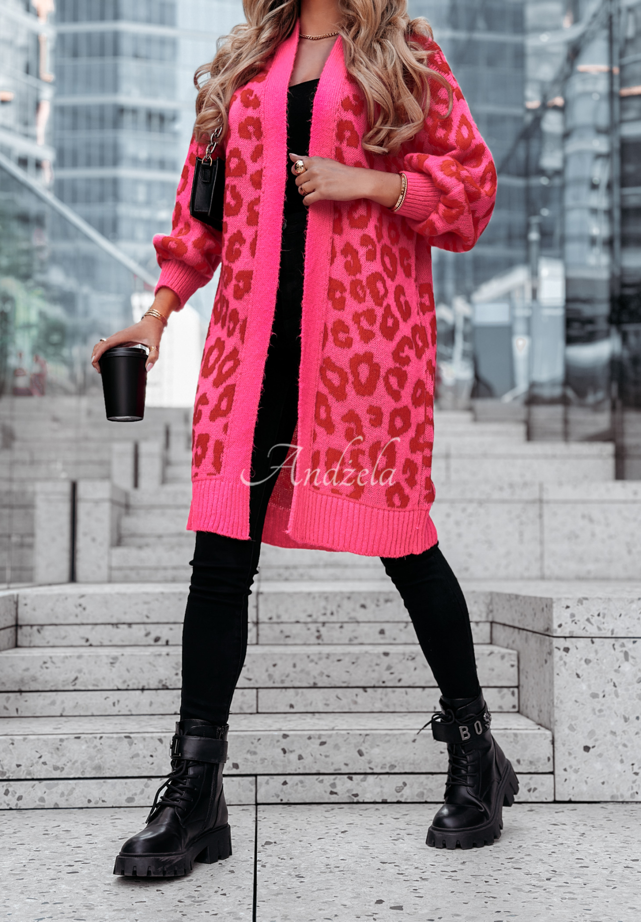 Cardigan mit Leopardenmuster Girly Chic rosa-rot