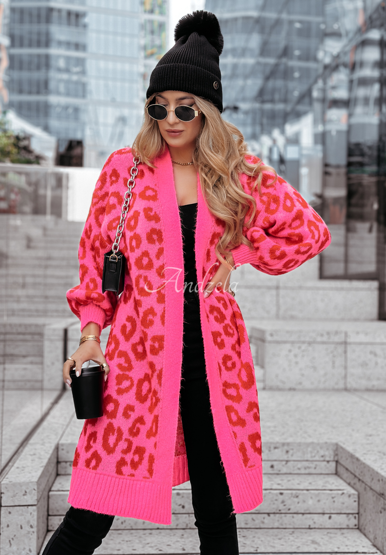 Cardigan mit Leopardenmuster Girly Chic rosa-rot