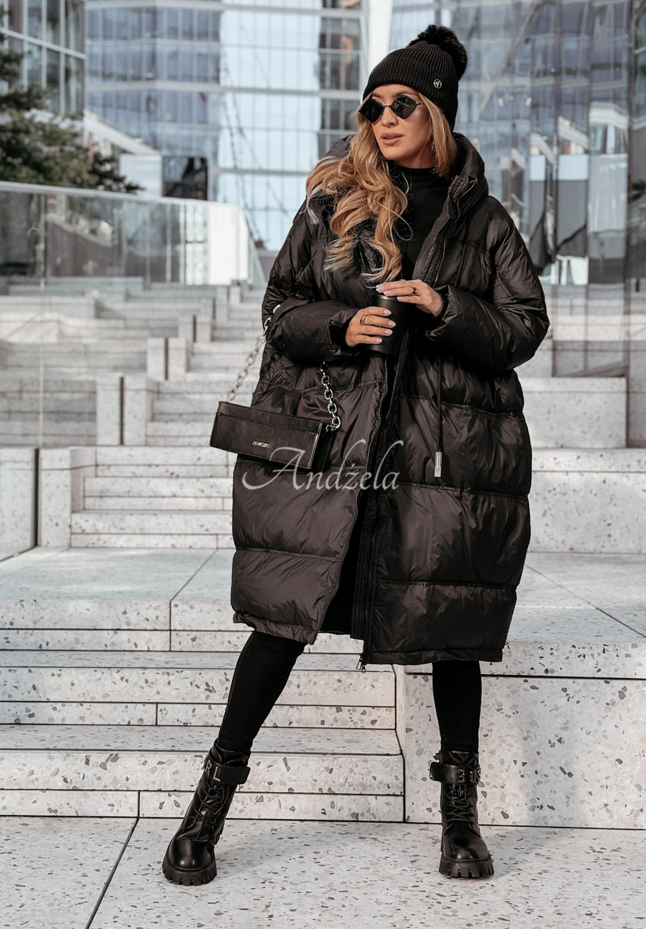 Lange Daunenjacke mit Kapuze Coldest Of Times Schwarz