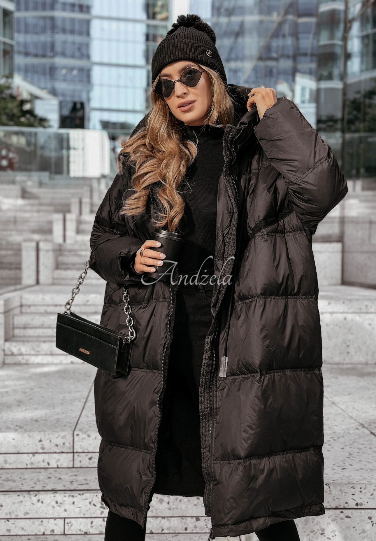 Lange Daunenjacke mit Kapuze Coldest Of Times Schwarz