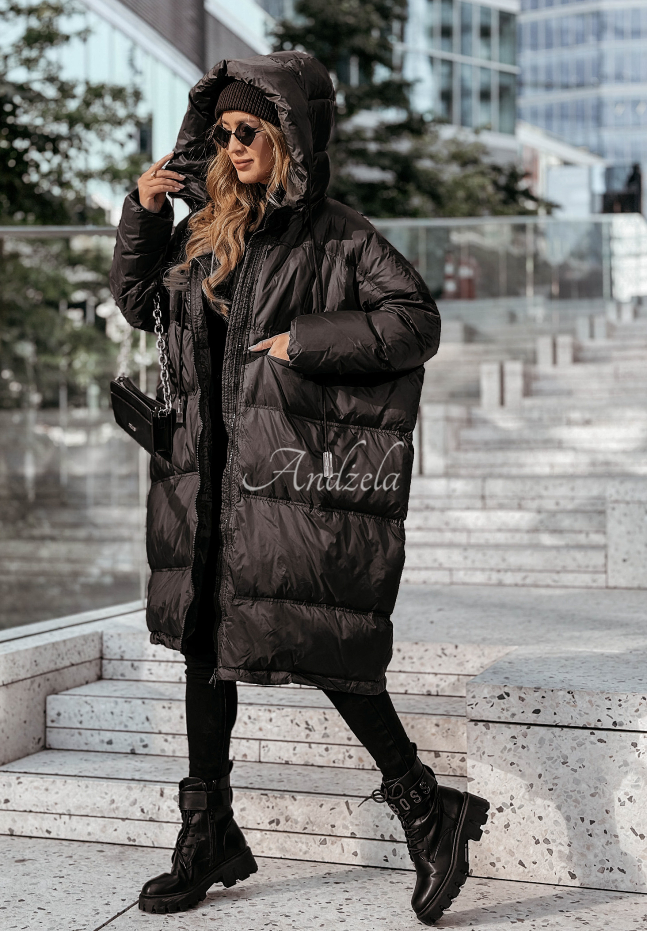 Lange Daunenjacke mit Kapuze Coldest Of Times Schwarz