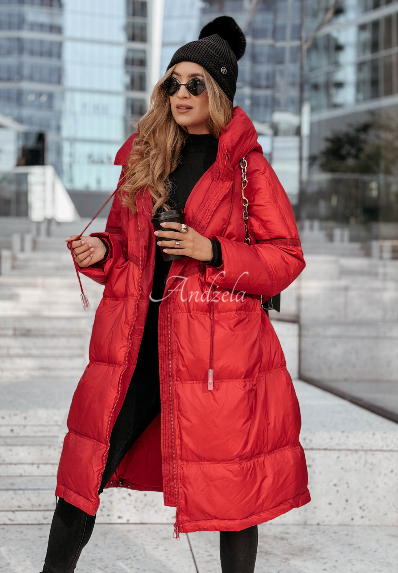 Lange Daunenjacke mit Kapuze Coldest Of Times Rot