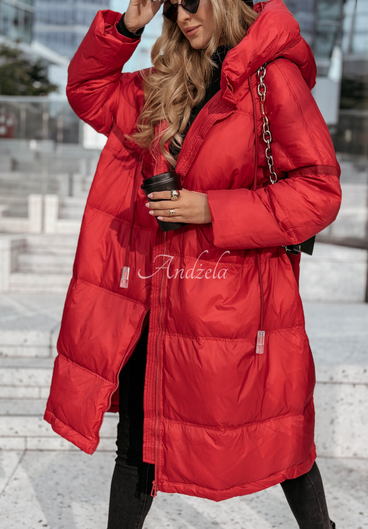 Lange Daunenjacke mit Kapuze Coldest Of Times Rot