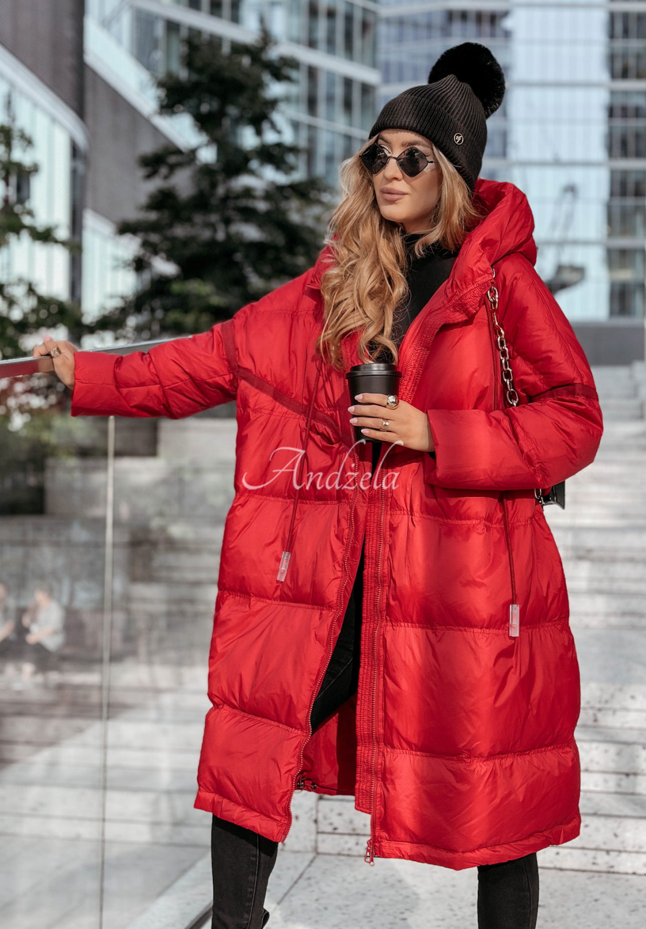 Lange Daunenjacke mit Kapuze Coldest Of Times Rot