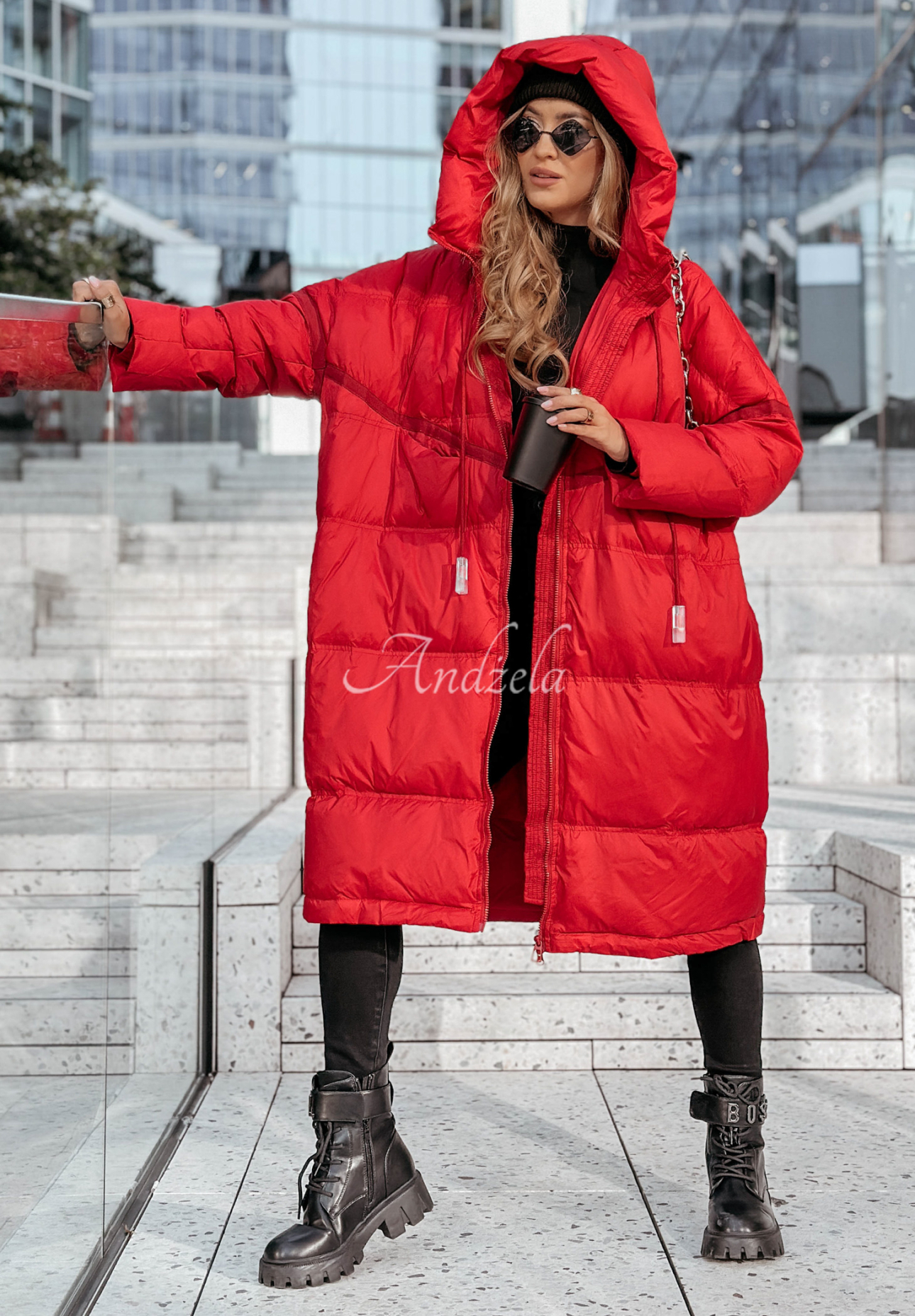 Lange Daunenjacke mit Kapuze Coldest Of Times Rot