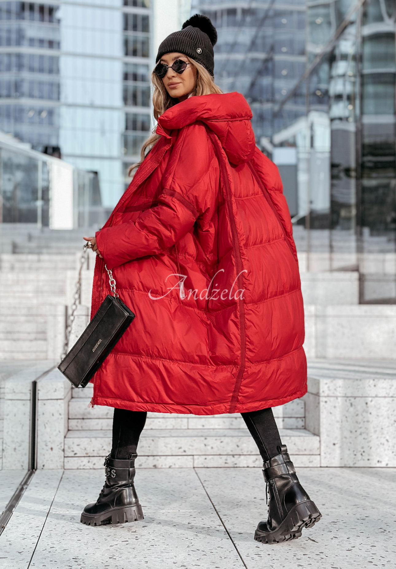 Lange Daunenjacke mit Kapuze Coldest Of Times Rot