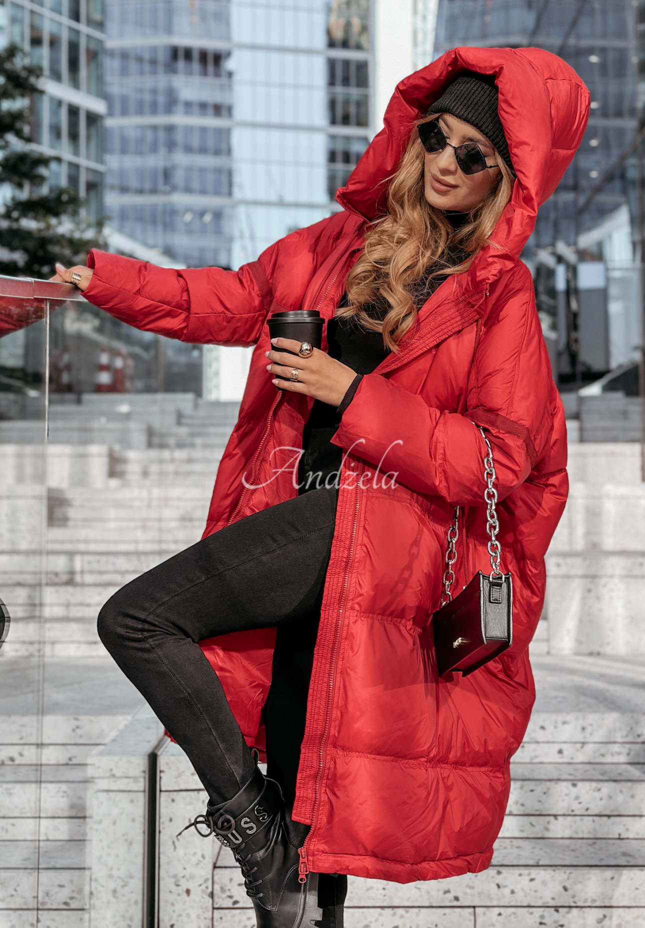 Lange Daunenjacke mit Kapuze Coldest Of Times Rot