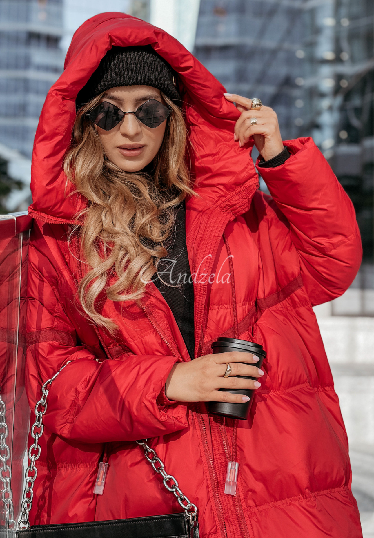 Lange Daunenjacke mit Kapuze Coldest Of Times Rot