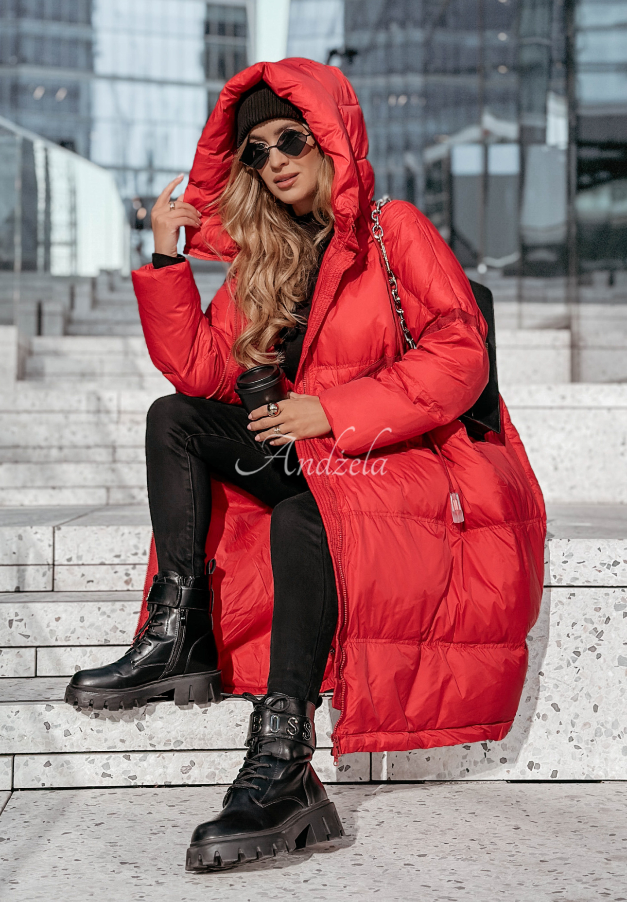 Lange Daunenjacke mit Kapuze Coldest Of Times Rot