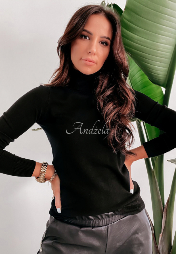 Figurnaher Rollkragenpullover Solange Schwarz