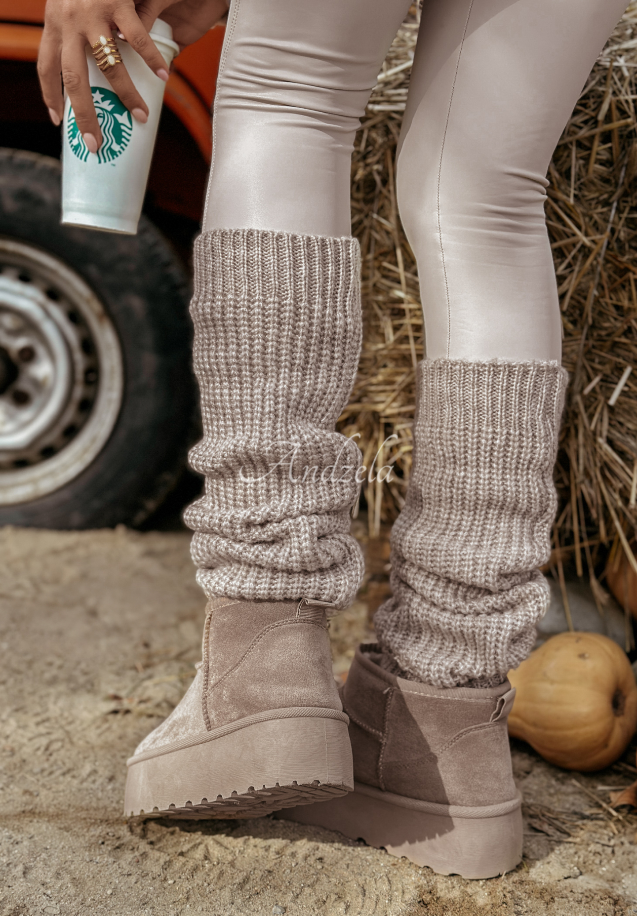 Knitted leg warmers leg gaiters Crisp Winter beige.