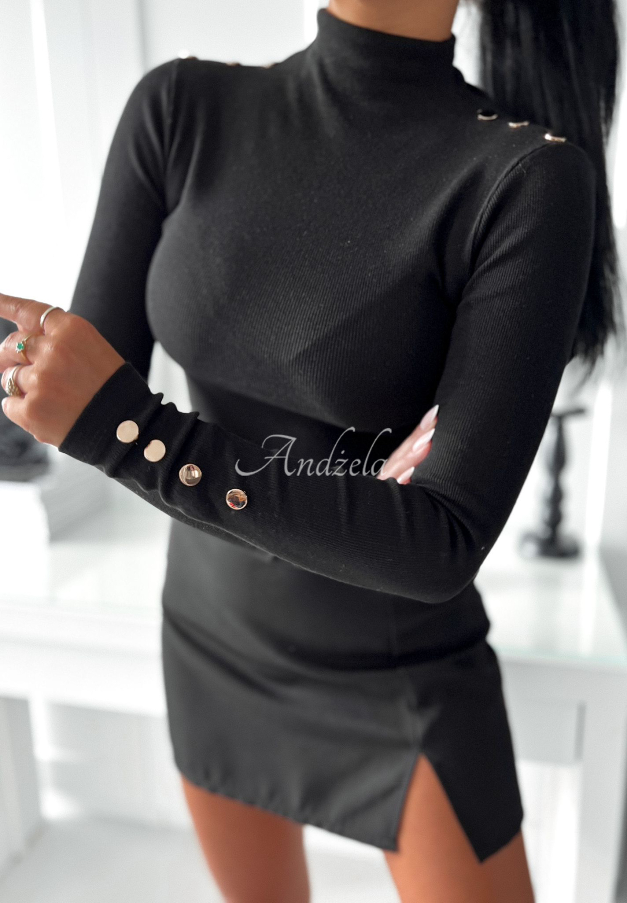 Gerippte Bluse mit Turtleneck Pilar Schwarz