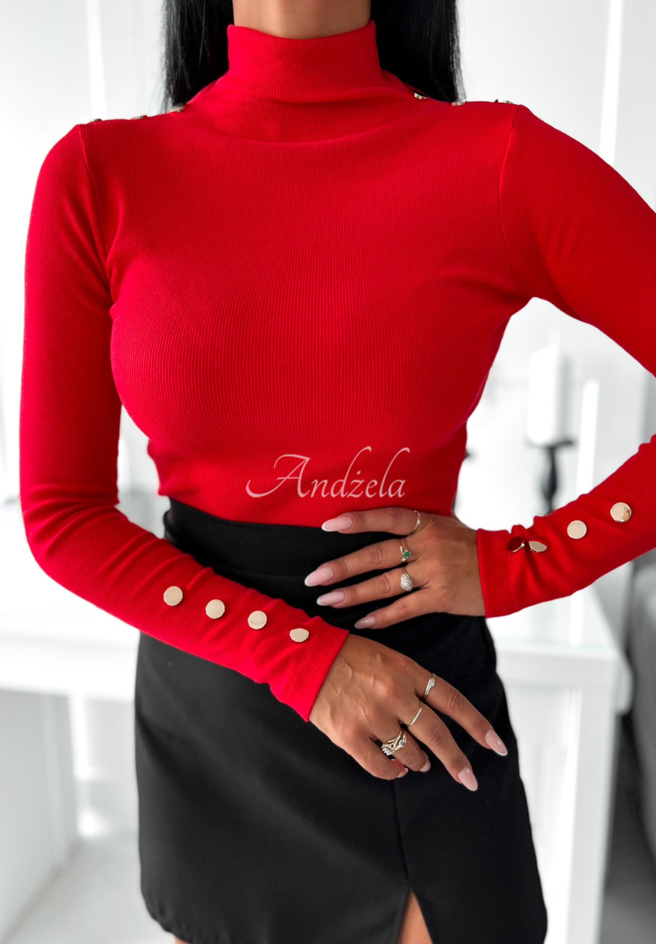 Gerippte Bluse mit Turtleneck Pilar Rot