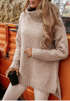 Pullover oversize z Rollkragenpulloverem Benin Beżowy 