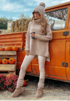 Pullover oversize z Rollkragenpulloverem Benin Beżowy 