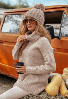 Pullover oversize z Rollkragenpulloverem Benin Beżowy 