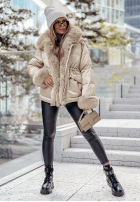 Pikowana Jacke z futerkiem Pine Wonderland Beige