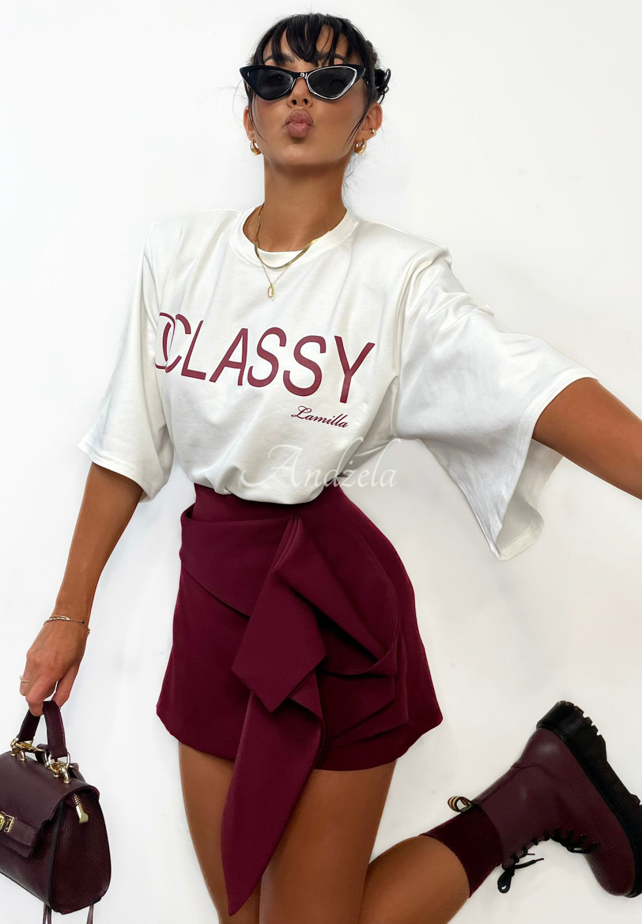 La Milla Minding Mine burgundy ruffle skirt-shorts
