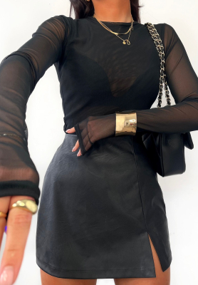 La Milla Got My Attention leather mini skirt-shorts black