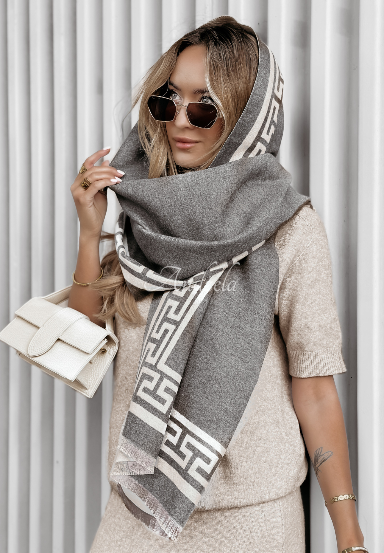 Gemusterter Schal Soft Layers Grau