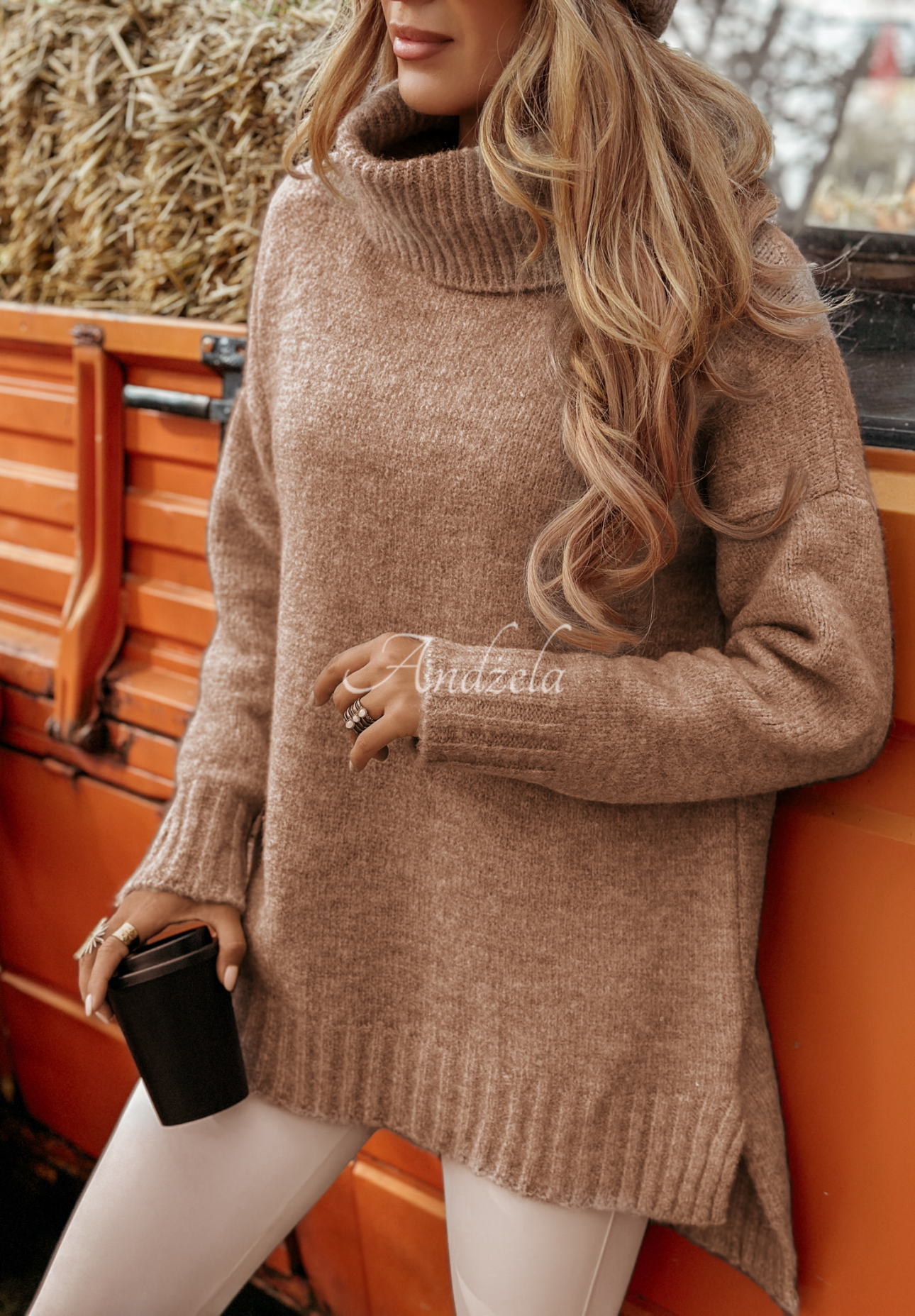 Oversize-Rollkragenpullover Benin Mokkafarben