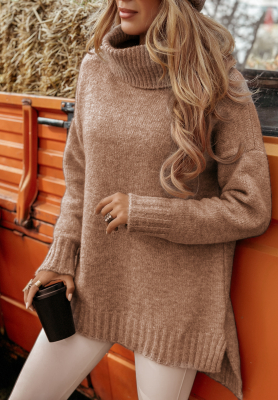 Oversize-Rollkragenpullover Benin Mokkafarben