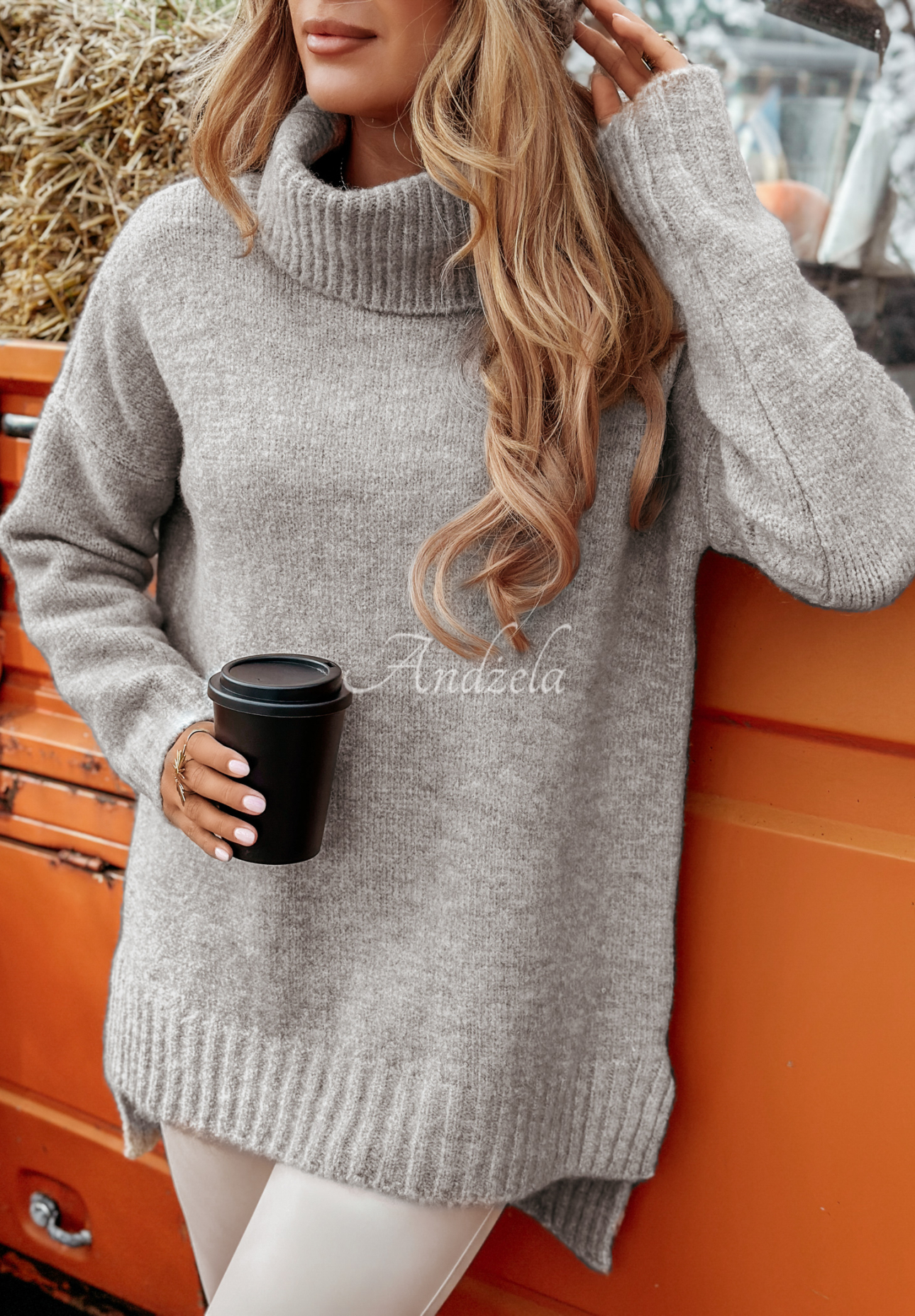 Oversize-Rollkragenpullover Benin Grau