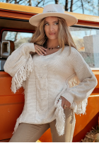 Pullover oversize z frędzlami Armando Beige