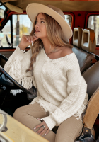 Pullover oversize z frędzlami Armando Beige