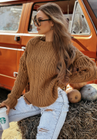 Ozdobnie pleciony Pullover Sweet Honey Camel