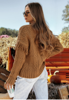 Ozdobnie pleciony Pullover Sweet Honey Camel