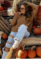 Ozdobnie pleciony Pullover Sweet Honey Camel