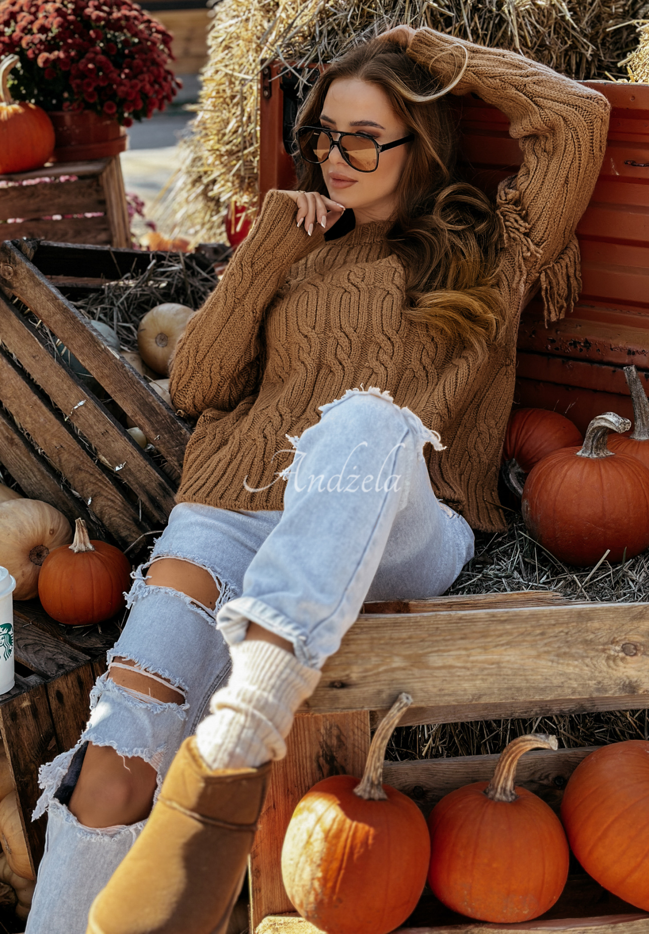 Pullover mit dekorativem Strickmuster Sweet Honey Camel