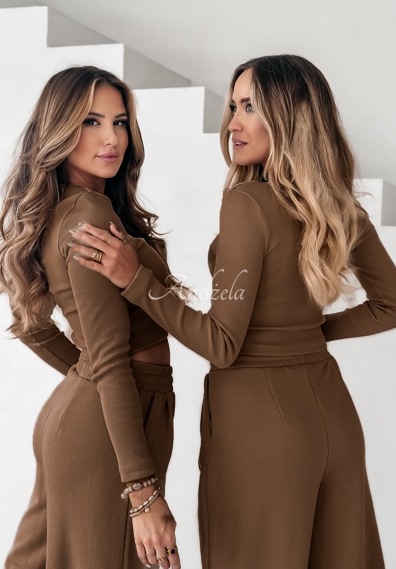 Striped blouse and wide leg pants set Don't Stop chocolate