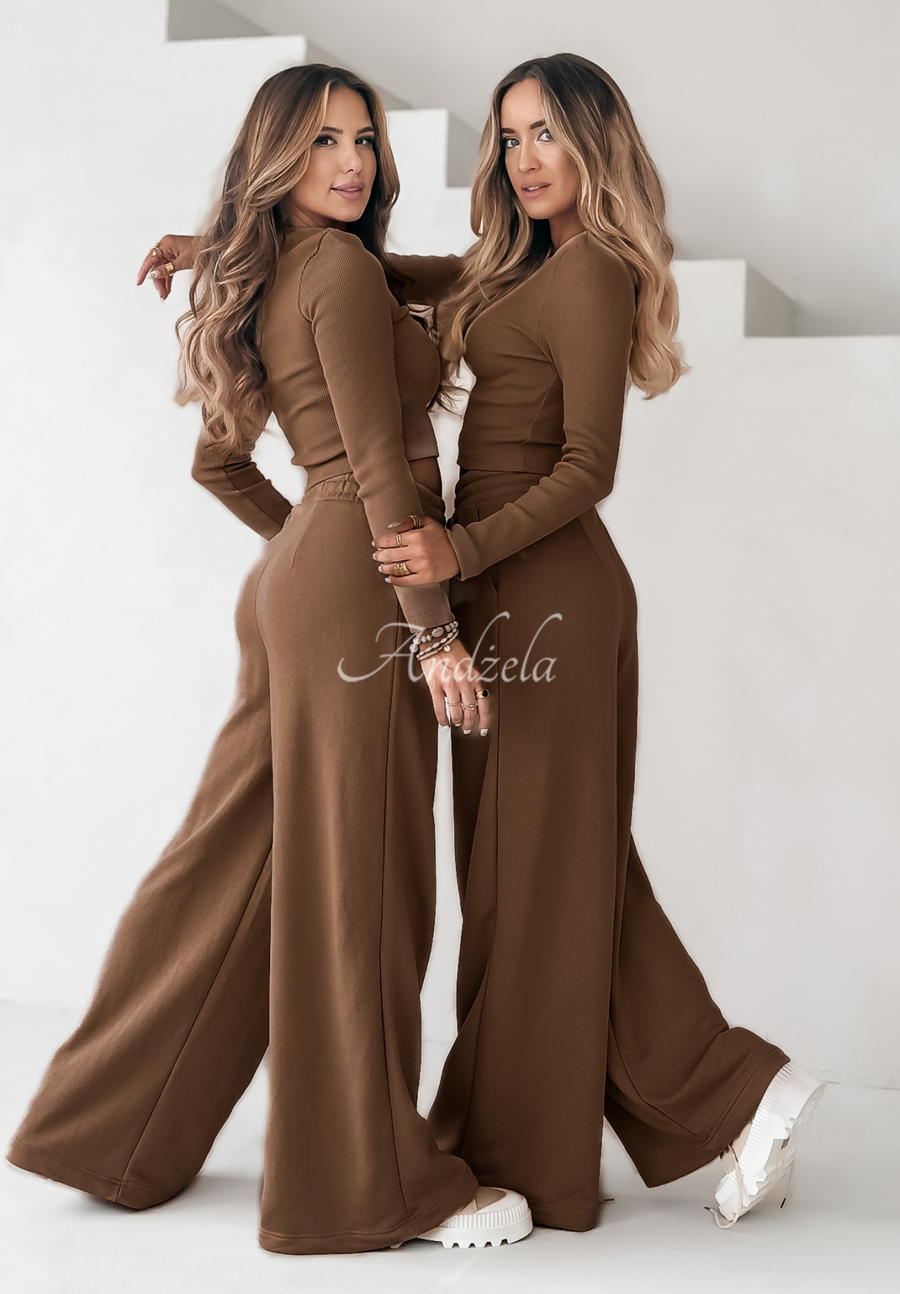 Striped blouse and wide leg pants set Don't Stop chocolate