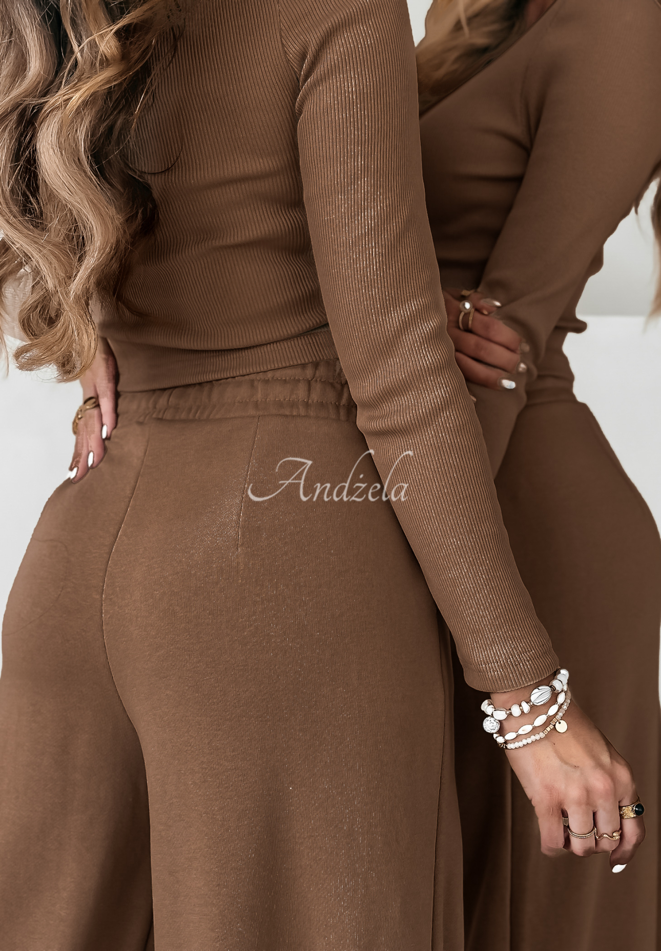 Striped blouse and wide leg pants set Don't Stop chocolate